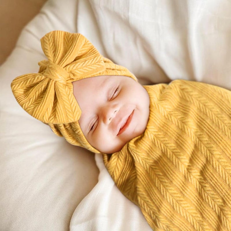 DRESHOW BQUBO Newborn Receiving Blanket Toddler Warm for Girls with Bow Hat and Bow Headband Shower Gift - Image 2